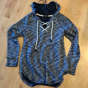 Dark blue and white sweater.